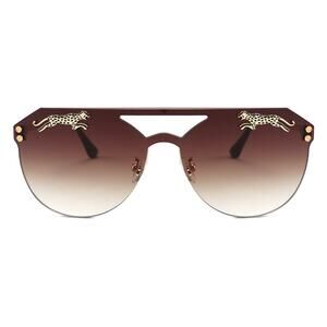 LUXURY Rimless Oversized Cateye Leopard Tiger Sunglasses Gold Accent Brown NEW